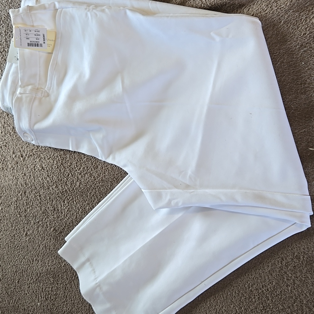 NWOT Rafaelle White Straight Leg Trouser Size 16 P Zip Hook Pockets Stretch